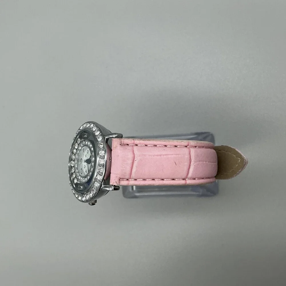 Lure Women Watch 30mm Silver TonePink Leather Floating Crystal Bezel New Battery